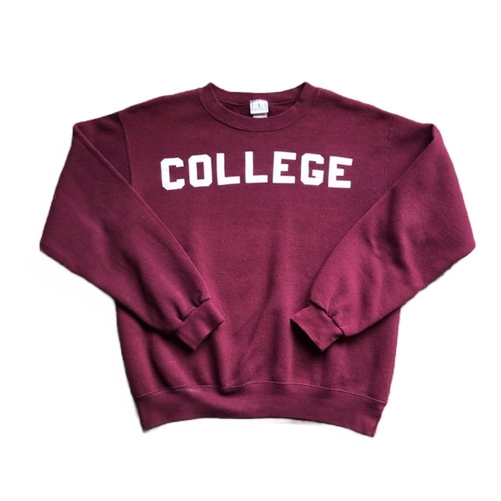 VINTAGE COLLEGE SPELLOUT CREWNECK MAROON TKS BASICS WOMENS SIZE MEDIUM